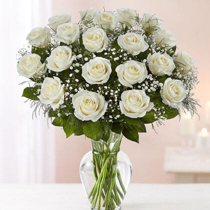 Long Stem White Roses Vase (Your Size)