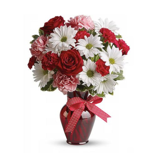 Hugs and Kisses Bouquet with Red Roses